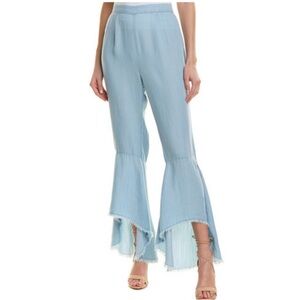 BB Dakota light wash chambray tencel atwell pants wide leg raw hem bellbottom  0